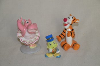 73) Lot Of 3 Disney Trinket Figurines Tigger 4.5', Hippo Hyacinth 5', Pinocchio 3' ( Some Chips)