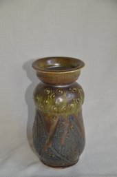 56) Decorative Ceramic Candleholder 7'H Greenish Brown ( Small Chip Underneath)