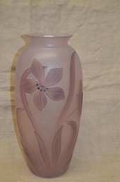 (#13) Vintage Cameo Glass Case Art Vase Lily Purple Etched Frosted Vase Flower Design 14'H