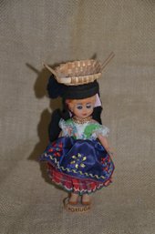 (#94) Hand Made Doll From Portugal  With Moving Eyes  6.5'H  Plastic Arm And Face