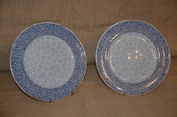 (#26) Pair Of Royal Worcester England Crown Ware Blue & White Decorative Plates 10.5' - Gold Rim Worn
