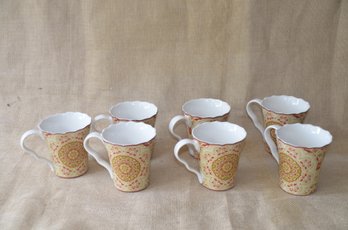 (#117) Ceramic 222 Fifth Lyria Saffron Pattern Set Of 7 Coffee Mugs