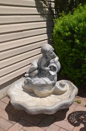 29) Cement Birdbath With Water Foundation Cherub Detachable