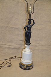(#16) Vintage Figurine Table Lamp Porcelain Bottom Marble Footed Base