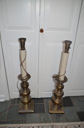 (#111) Pair Of Vintage Brass Table / Floor 34'H Standing Lamps - Not Tested