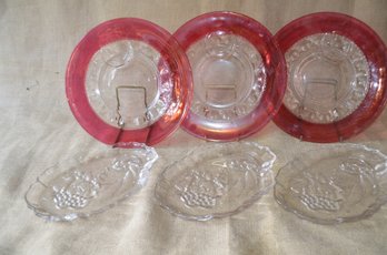 (#118) Vintage Cranberry Rim Luncheon Glass Plates 10' ~ Oval Clear Glass Luncheon Plates 10' ( No Cups)