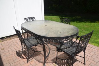 30) Cast Aluminum Patio Set Glass Top Table And 4 Chairs