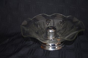 11) Vintage Iris & Herringbone Glass Nut Bowl Silver Base 11.5' Wide
