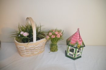 (#8) Artificial Flower Arrangement ~ Handle Basket ~ Gazebo Bird House