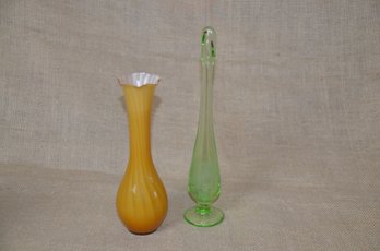 (#160) Bud Vases 10' Green Sick Glass ~ 8' Yellow Glass
