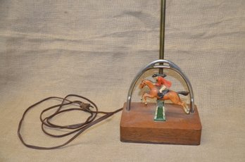 (#18) Vintage Horse Table Lamp On Wooden Base