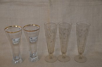 (#148) Beer Drinking Etched Glasses