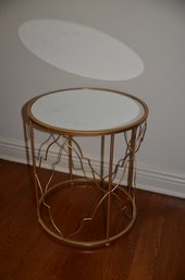 17' Round Gold Tone Metal Mirror Top Side Table Accent Table ( Not Heavy)