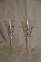 106) Set Of 2 Art Deco Champagne Flute Glasses 11'H