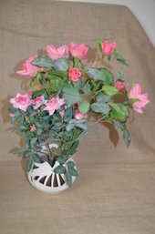 (#163) Artifical Flower Arrangement Pink Roses Pixton Planter 18'H