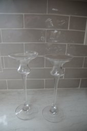 Pair Of Glass Candle Stick Holders