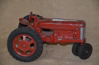(#85) Vintage Hurley Farm Toy Red Tractor Red Wheels & Black Steering Wheel