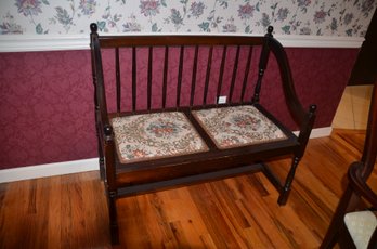 Antique Wood Bench Needle Point Seated Cushion