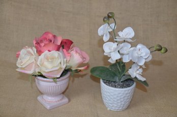 (#166) Petite Artificial Flower Arrangements Ceramic Planters 8'H And 10'H