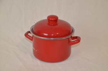 97) Enamelware Metal Maroni Cuisine Red Stock Pot 6.5'H