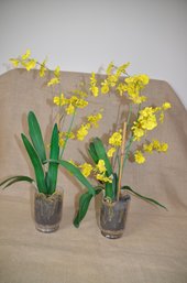 (#168) Artificial Flower Arrangements Glass Vases Both 22'H