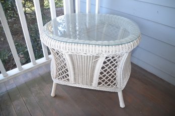 Outdoor Wicker Resin End Table Glass Top