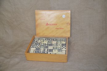 (#89) Dominoes Set Of 91 Double Twelve In Wood Box