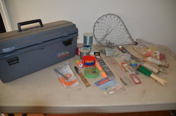 (#382) Fishing Tackle Box With Hooks, String And Accessories