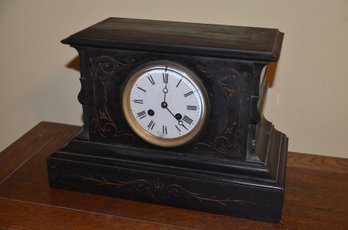 Antique Vintage Heavy Black Marble Mantel Clock No Key ( May Still Find)