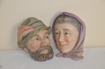 (# 14) Pair Of Lefton Porcelain Women And Man Wall Hanging Plaques