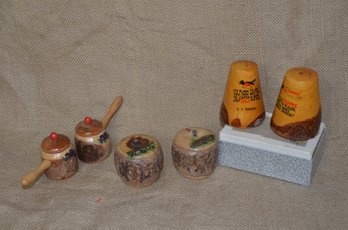 (#90) Miniature Wood Salt And Pepper Shakers Assorted 3 Sets - Shippable