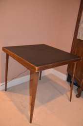 304) Vintage Black Leather Top Folding Card Table 30x30