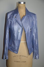 (#133BS) Insight Short Waisted Metallic Blue Zippered Jacket Size Small