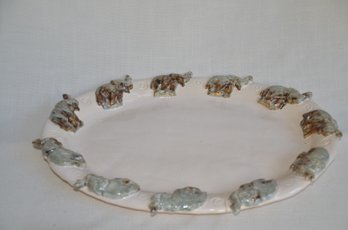 68) Ceramic Pottery Handmade Platter Elephant Motif