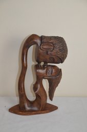(#17) Wood Sculpture Man Kisses Women