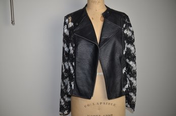 (#134BS) Yigal X Aqua Black Leather Lace Sleeve And Back Zippered Size Medium