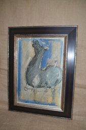 (#125) Black / Silver Framed Picture Abstract Gray Horse