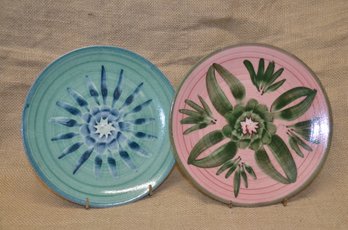(#30) Ceramic Pottery Painted Flower Plates (2)