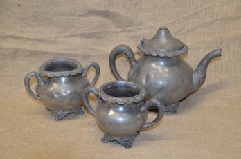 (#31) Silver Plate Tea Set ( Tea Pot, Sugar And Creamer )