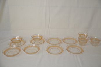 27) McBeth Evans 'S' Pattern Yellow Cups, Saucers, Bowls, Creamer, Sugar Bowl ( See Description)
