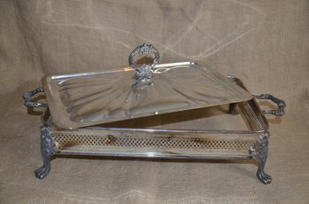 115) Rectangle Silver Plate Footed Casserole Server With Lid