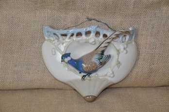 (#42) Vintage Porcelain Pheasant Hand Painted Wall Pocket Hanging Planter