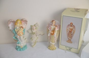 (#21)  Lot Of Resin Angel Statues And Cross