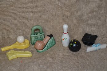 (#96) Mini Assorted Ceramic Sports And Graduation Salt And Pepper Shakers