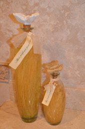 310) Decorative Glass Perfume Bath 16.5' And 9.5' Bottles Set Of 2