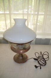 (#70) Vintage Copper Metal Electric Table Lamp Milk Glass Shade - Works