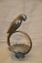 (#34) Large Brass Parrot Bird Statue And Tray Bowl Centerpiece 19'H