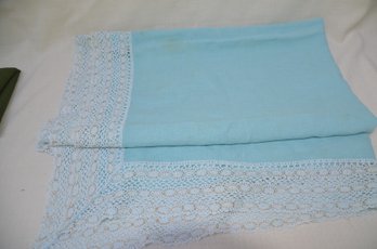 150) Teal With Lace Edge Table Cloth ( Light Stained) Square 41'