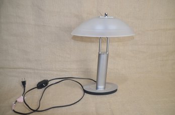 (#124) Glass Dome Shade Table Lamp Chrome Base Dimmer Switch On Cord - Works 18'H