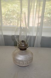 (#72) Vintage Kaadan Ltd Beige Glass Oil Lamp With Glass Shade Flute Oil Inside